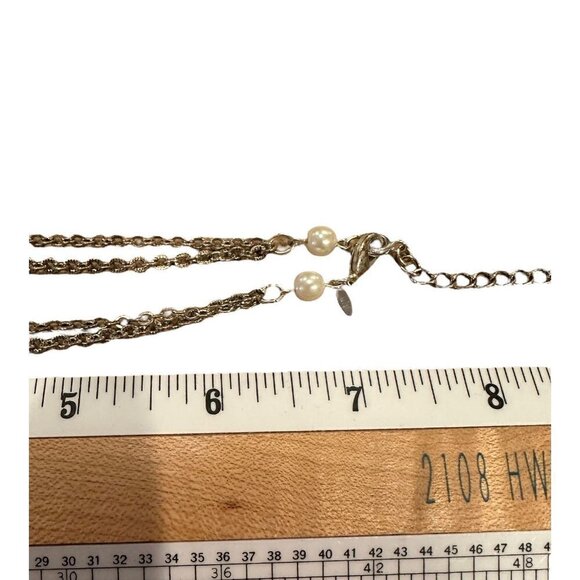 AVON Earthtone Pearlesque Multi-Strand Necklace Silvertone Stone Glass Brown 15" - Picture 10 of 16